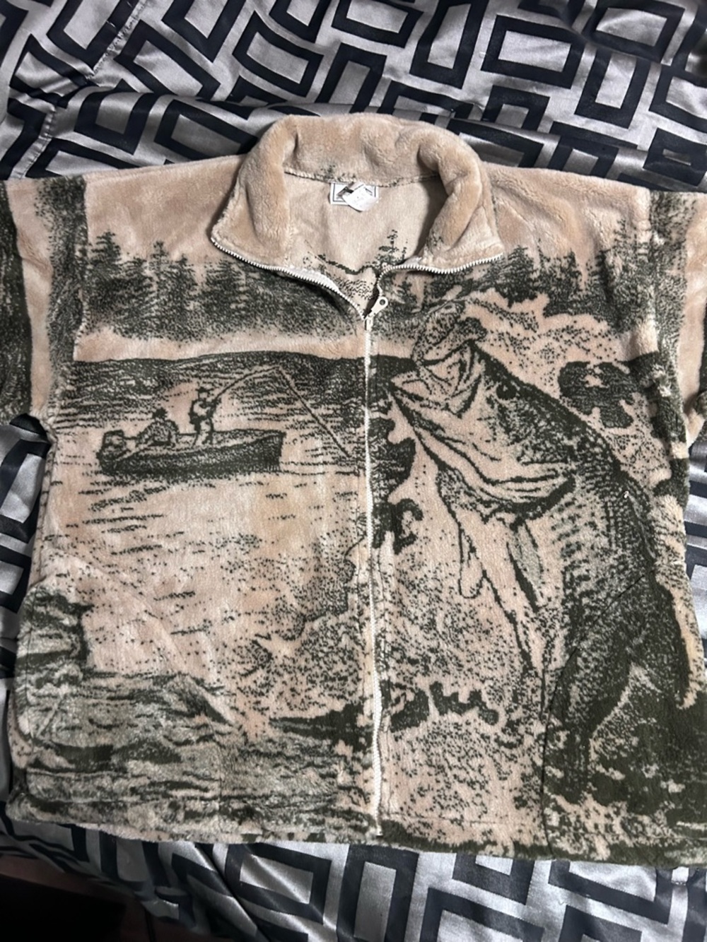 Black Mountain Fleece-Lined Jacket — Beige with Olive Print